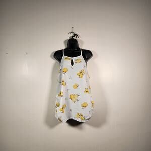 HAUTE FOX Vtg Halter Top Blouse Camisole Women 1X White Yellow Lemons Semi Sheer